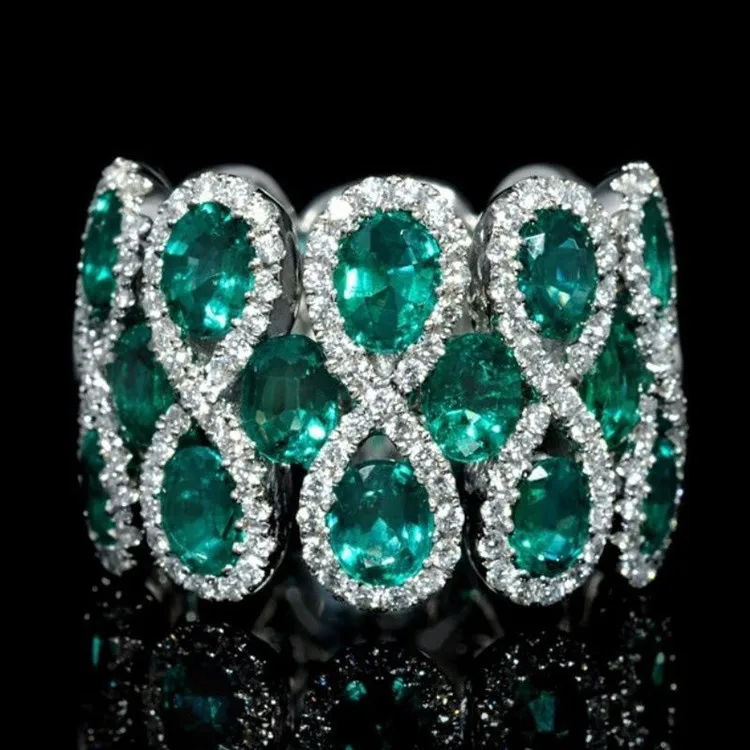 

Infinity Rings For Women Green Full Shiny Crystal Zircon 8 Word Jewelry Girl Lucky Number Wedding Ring Fasion Jewellery