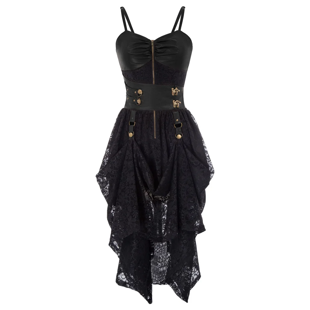 Женское готическое платье из кожзаменителя в стиле стимпанк декорированное