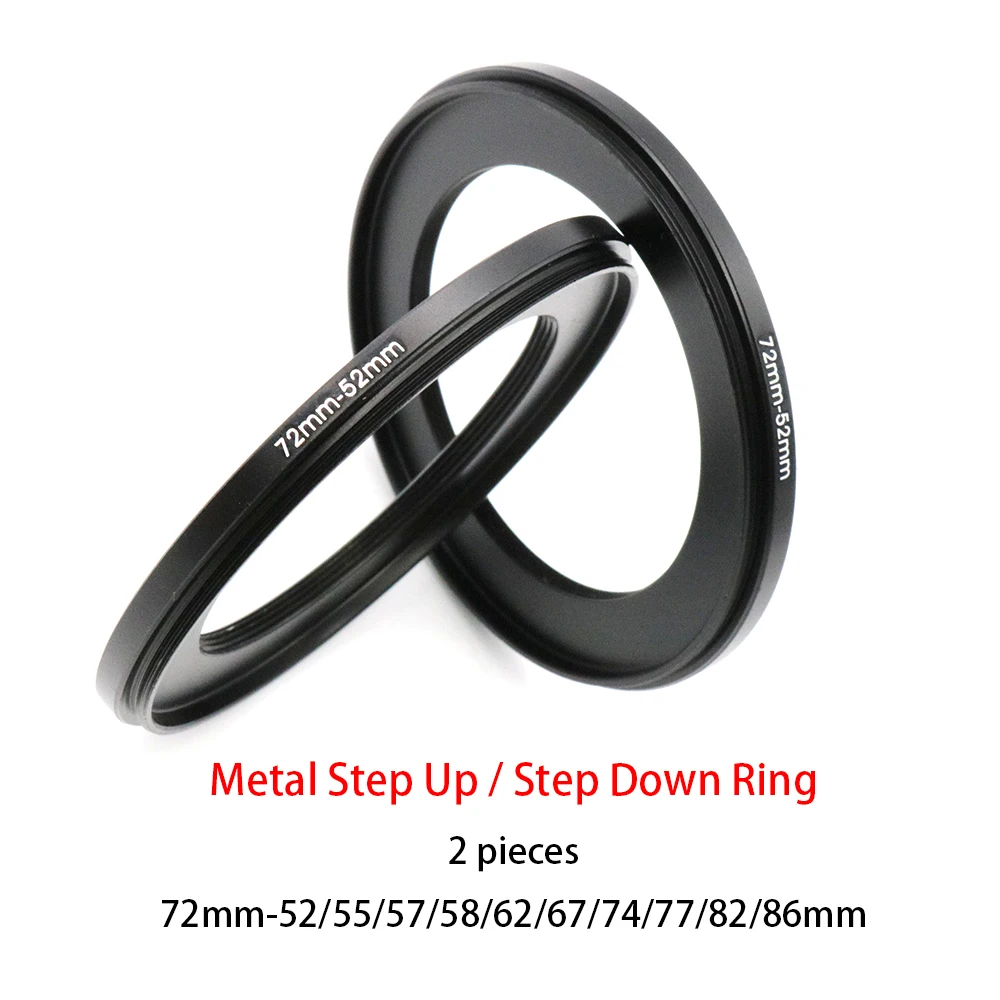 

2-pieces Metal Step Up / Step Down Ring Filter Adapter Ring ,72-52 /55 /57 /58 /62 /67 /74 /77 /82 /86 mm