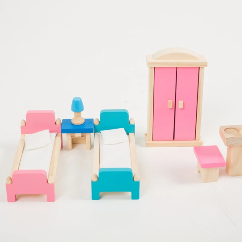 

Wooden Dollhouse Furniture Set,5 Set Fully Assembled Pretend Playhouse Set Miniature House Furnishings Dollhouse Toys