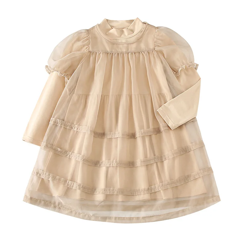 Girls Mesh Dress 2022 Spring Long-Sleeve Fashion Kids Party Dresses for Princess Teen Clothes 10 12 13 Years | Детская одежда и