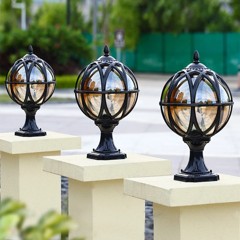 

Door Post Lamp Outdoor Waterproof Column Head Lamp Fence Gate Villa European Style Lamp Outdoor Courtyard Spherical Lamp