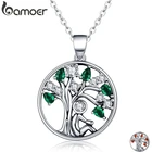 BAMOER популярное серебро 925 пробы, кулон в виде Древа Жизни, ожерелье с прозрачным зеленым кубическим цирконием, женские модные украшения, подарочные украшения SCN094