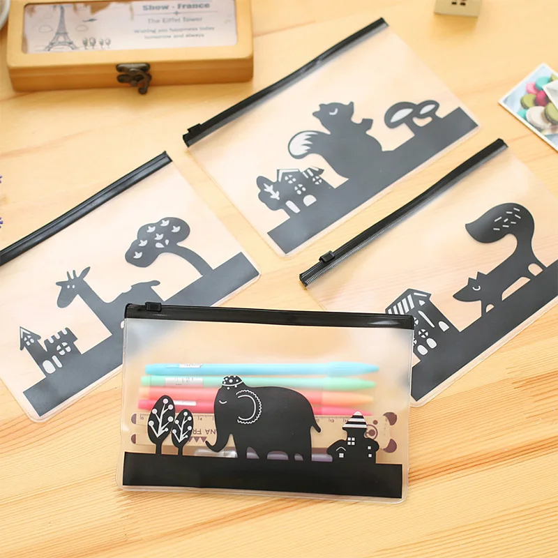 

12 PC Creative Animal Translucent Sand Bag Students Zipper Pen Bag