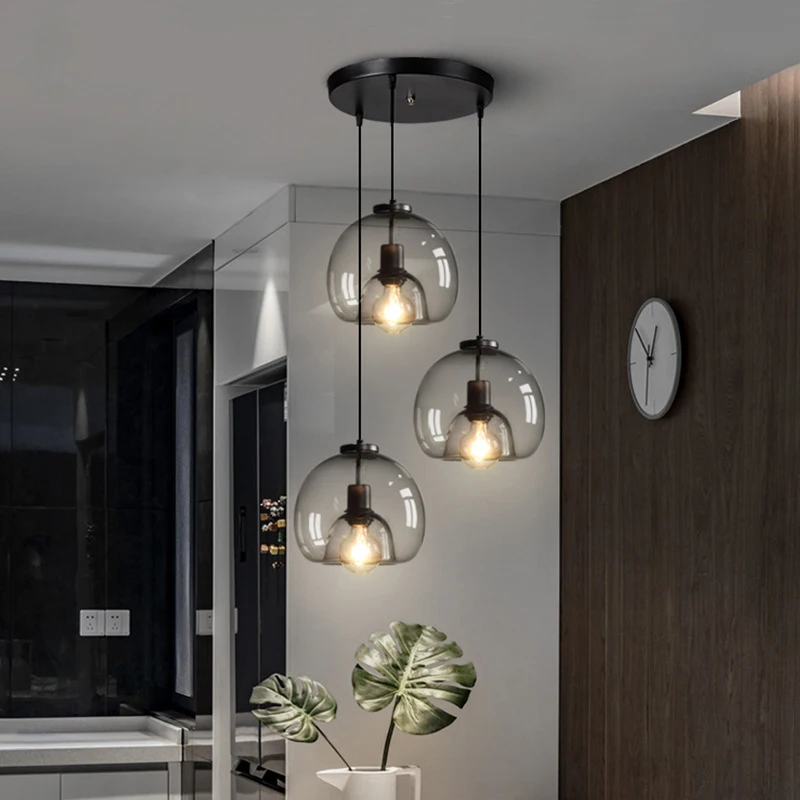 

Nordic LED E27 Glass Gray/amber Color Dining Pendant Lamp Bedside Bedroom Bar Counter Corridor Cafe Decorative Hanging Lights