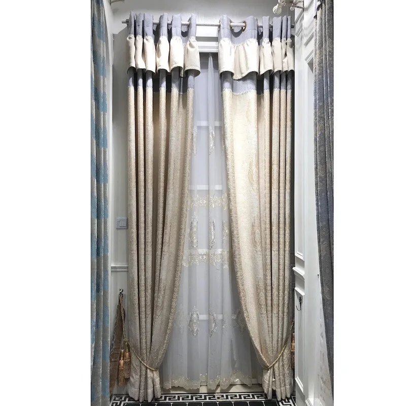 

Cotton Chenille Curtain Jacquard Beige High-End Comfortable curtains for Living Room Bedroom European-Style Simple Modern
