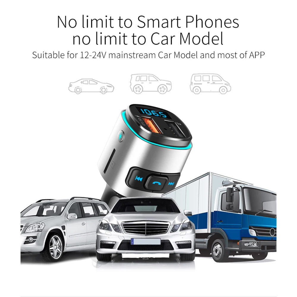 VicTsing Bluetooth 4,2 fm-передатчик QC 3,0 зарядное устройство AUX модулятор беспроводной автомобильный Радио адаптер TF USB MP3 плеер окружающий светильник
