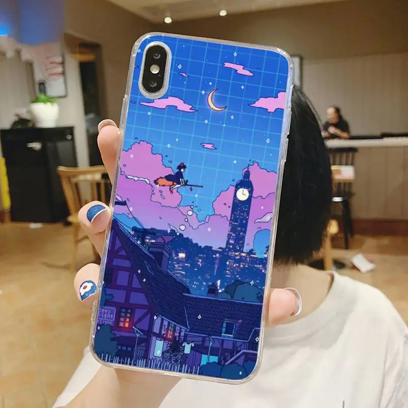 

Japanese Vaporwave Glitch Anime Phone Case Transparent for iPhone 6 7 8 11 12 s mini pro X XS XR MAX Plus