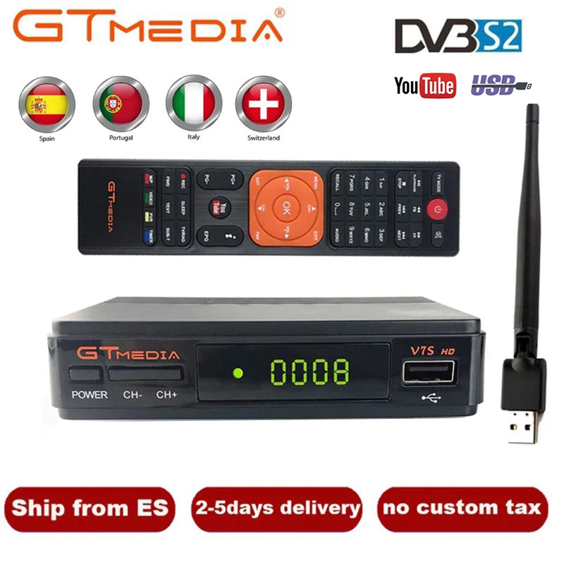 GTMedia V7S HD DVB S2 спутниковый ресивер с USB wifi FTA 1080p Receiptor Upgrade Freesat V7 tv Sat Deocoder GT