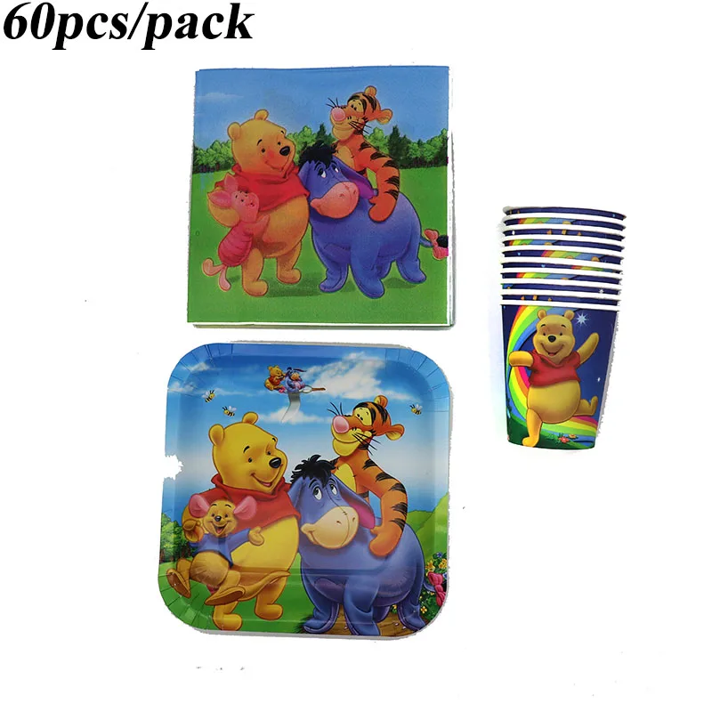 60 шт медвежонок пух одноразовая посуда для праздника наборы Винни Пух тарелки
