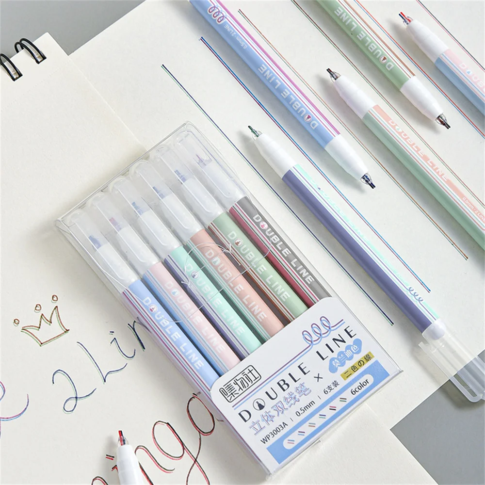 

6PCS/Set Morandi Double Line Clored Ink Pigment Liner Art Markers Pen Gel Ink Pen Drawing Handwriting Stationery Office Supplies