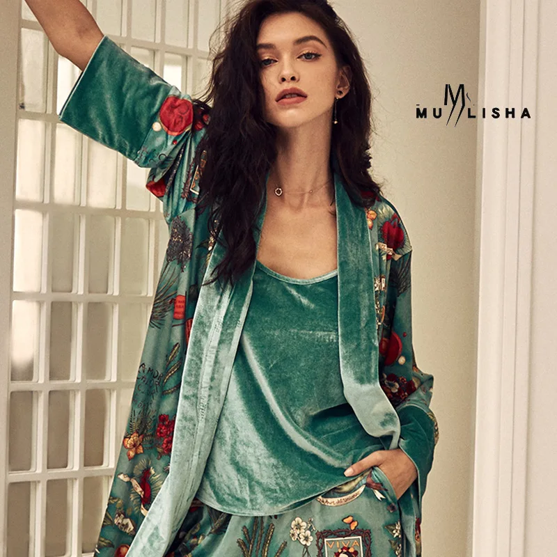 Из принта больше не производит зеленые бархатные пижамы для женщин пижамные