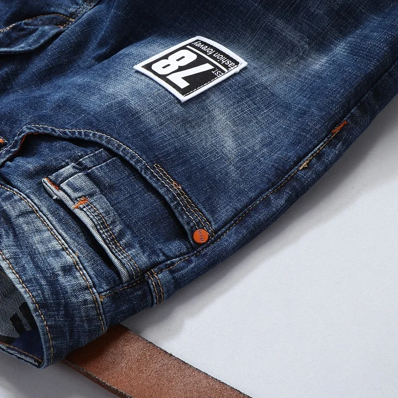 Обтягивающие джинсы для мужчин модные Лоскутные мужские рваные прямые с