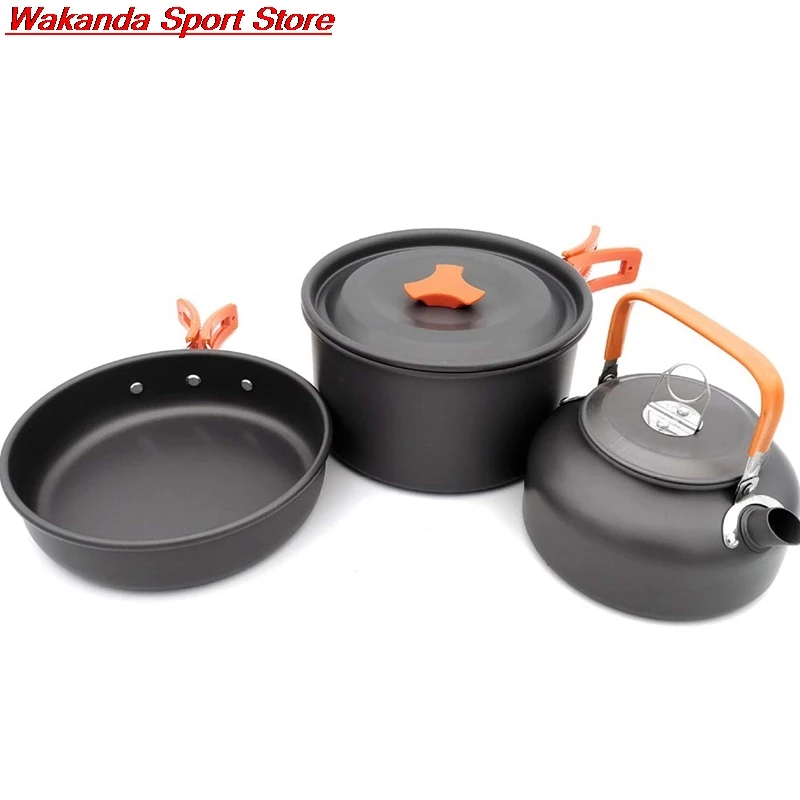 

3PCS Camping Cookware Outdoor Hiking Picnic Tableware Travel Portable Cooking Set Aluminum Cutlery Utensils Bowl Pan Pot Kits