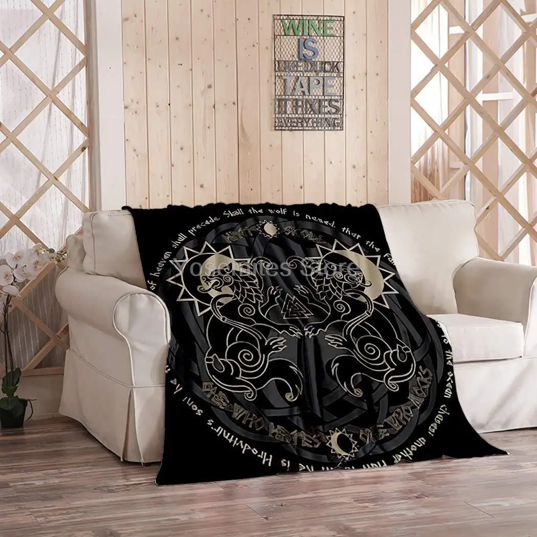 

Fenrir Blanket,Plush and Warm Home Soft Cozy Portable Fuzzy Throw Blankets for Couch Bed Sofa,Two Wolves from Norse Mythology Ha
