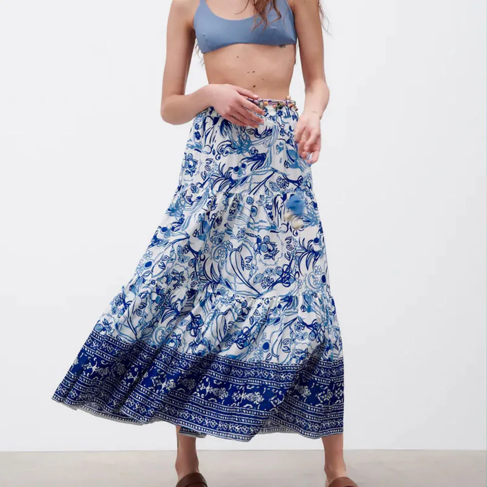 

Женская винтажная Юбка-миди с цветочным принтом, с высокой эластичной талией