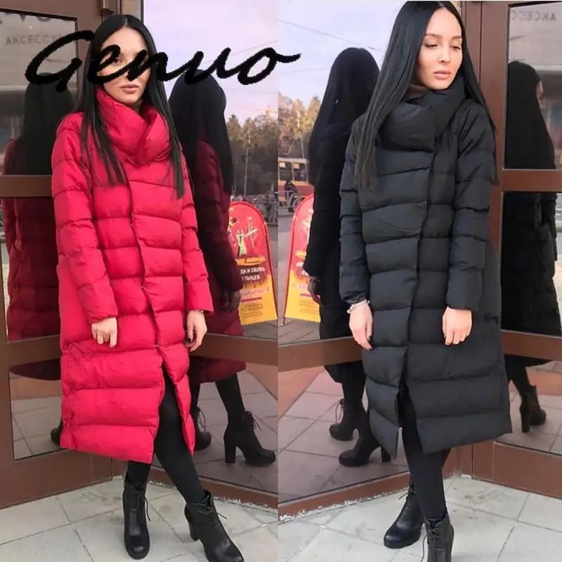 Женская длинная куртка с хлопковой подкладкой элегантная однотонная парка