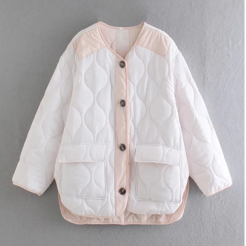 

#9217 Winter Warm Thicken Coats Women Large Size Long Sleeve Single Breasted Cotton-padded Coat Woman Nig Pockets White Tops