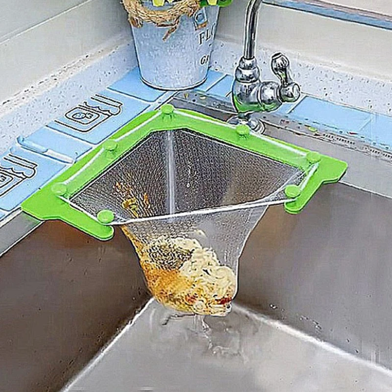 

1pcs Triangle Drainage Rack Holder Kitchen Leftovers Filter Basket Mesh Corner