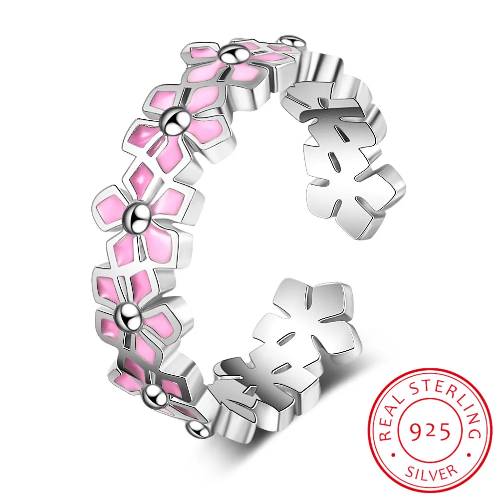 

2020 Brand New 925 Sterling Silver Pink Daisy Flower Trio Ring Silver Rings for Women Engagement Jewelry Anniversary