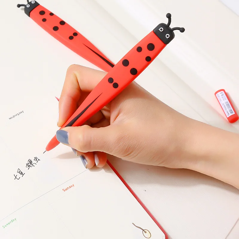 

1pcs Kawaii Cartoon Animal Student Gel Pen Cute Silicone Ladybug Black Iink Pen Children Gift School Office Stationery