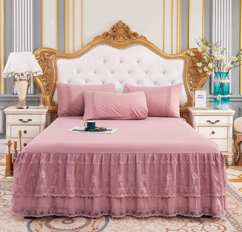 Кружевная Стеганая юбка для кровати кружевное покрывало пылезащитное свадебное