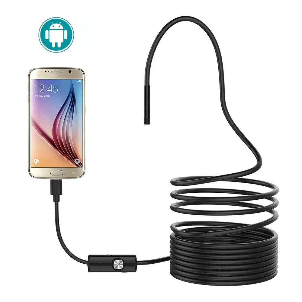 

5.5mm Endoscope Flexible Snake Camera IP67 Waterproof 7mm Micro USB Industrial Borescope for Android Phone PC 6LED Adjustable 2m