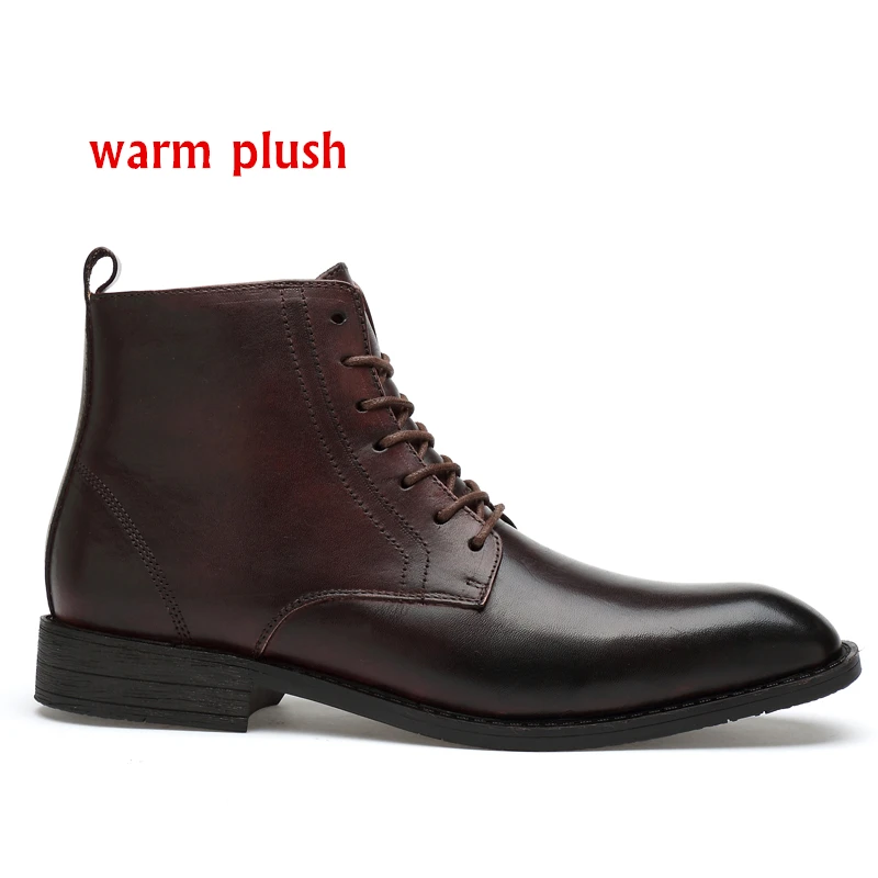 darkbrown plush warm Мужские модельные туфли из натуральной кожи наивысшего качества мужские кожаные ботинки вечерние туфли для мужчин большой размер 47 мужская обувь 5 цветов - Цвет: darkbrown plush warm