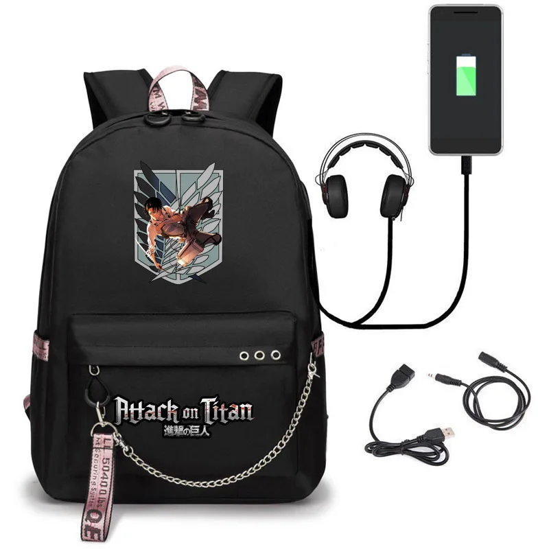 attack on titan backpack eren bag shingeki no kyojin usb charging schoolbag unisex titans attack backpack travel gift teens free global shipping