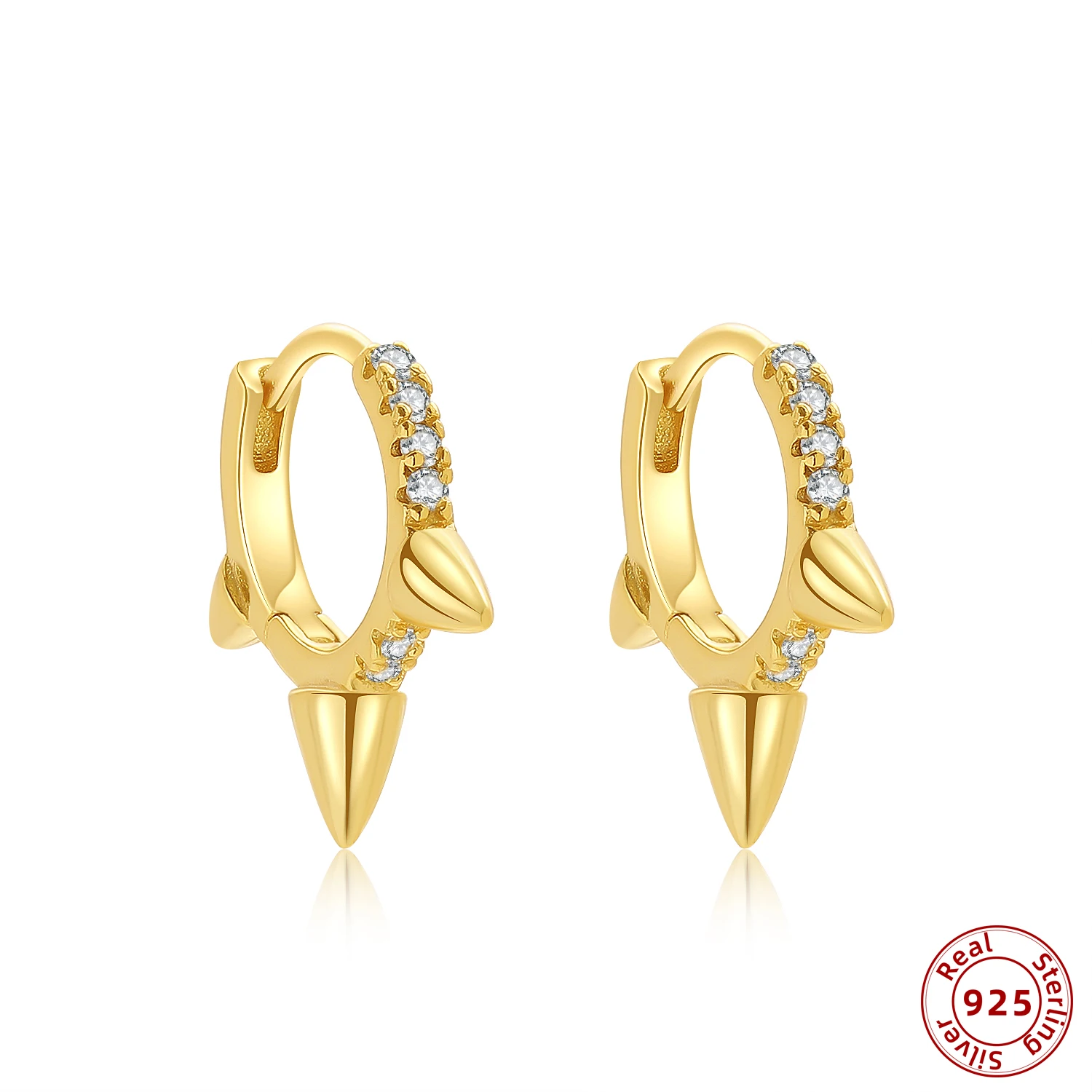 

Real 925 Stering Silver Punk Rivet Cone Hoop Earrings Cubic Zircon Small Circle Geometric Piercing Huggies for Women Jewelry
