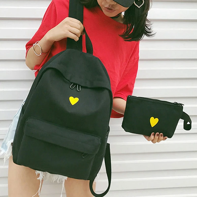 Женский рюкзак холщовый с принтом сердца корейский стиль Студенческая дорожная
