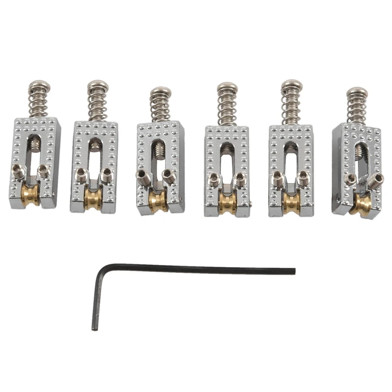 abuo 6 roller brücke tremolo sättel mit schlüssel für strat tele elektrische gitarre chrome farbe free global shipping