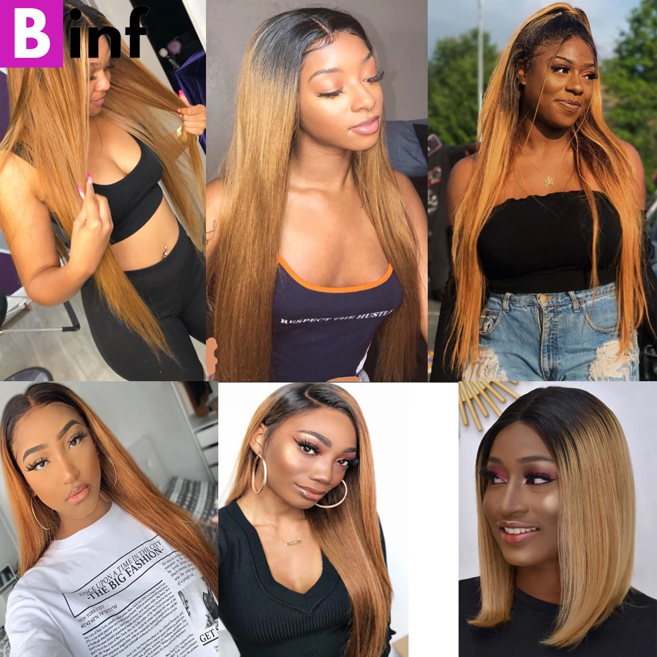 Прямые парики из человеческих волос Омбре 1b/99j на сетке спереди парик 13x4 для