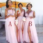 Сексуальные розовые кружевные длинные платья подружки невесты с разрезом, свадебное платье с прозрачной аппликацией, свадебные платья 2022