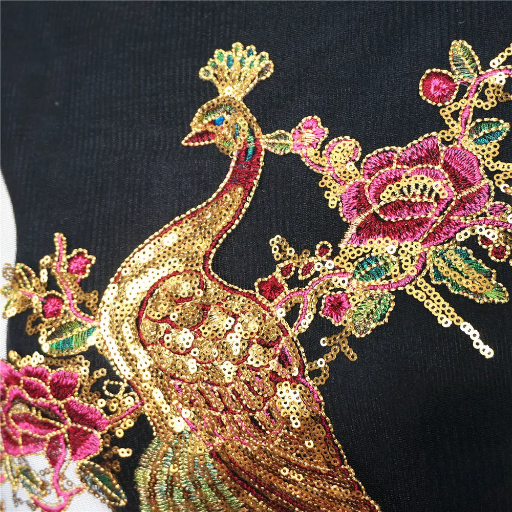 Золотые блестки павлин искусственная вышивка аппликации для платья кружевная