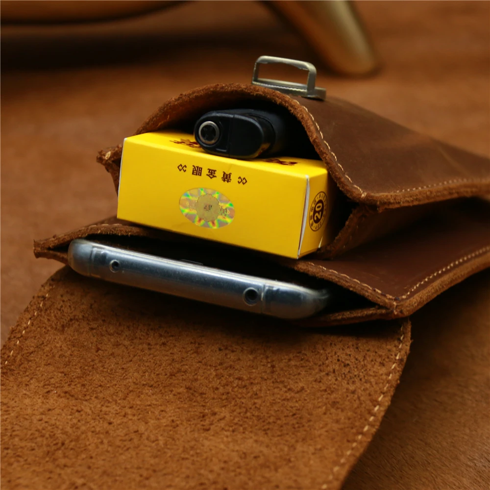Genuine Leather Vintage Men Waist Pack Pouch Waist Bag Fanny Pack Phone Bag Pocket Cowhide Leather Small Bag Hip Belt Loop Hoop