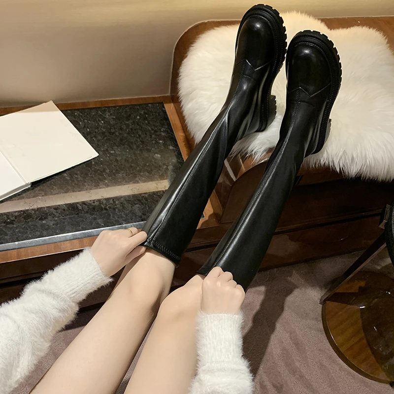 

Брендовые женские сапоги до колена, модная Повседневная зимняя обувь на платформе для женщин, 2022 теплые длинные сапоги с мехом, женская обув...