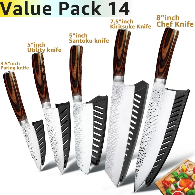 Value pack 14 Кухонный нож, 8 дюймов, профессиональные японские поварские ножи 7CR17 440C, высокоуглеродистая Нержавеющая сталь, нож для мяса, нож сантоку - Цвет: Value pack 14