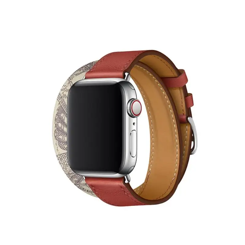 double Brique Beton Один тур из натуральной кожи ремешок для наручных часов Apple Watch, версии двойной пряжкой 3/2/1 38 мм 40 мм 42-44 мм, браслет для наручных часов iwatch серии 5 4 - Цвет ремешка: double Brique Beton
