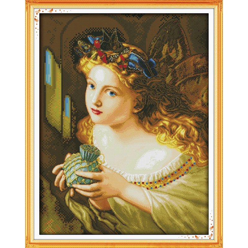 Girl With Golden Hair  Chinese Cross Stitch Kits Ecological Cotton Stamped Printed 14 11CT DIY Christmas Gift Wedding Decoration