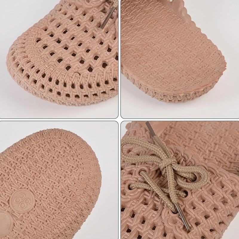 

Woman Slippers Fashion Beach Garden Shoes Weave Outdoor Summer Slippers for Women Hollow Out Bow Tie Flat Sandals Slides