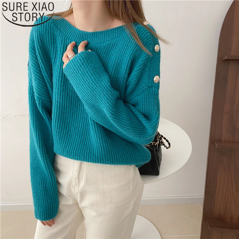 

New Women Pullover Elegant Knitted Tops 2022 Autumn Winter Fashion Sweater Pink Loose Sweater Button Korean Winter Clothes 17827