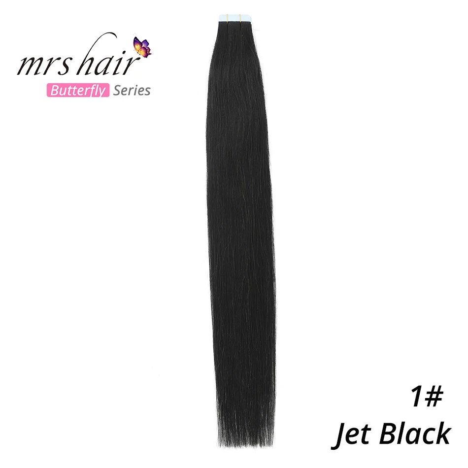 MRSHAIR 6# кожи уток человеческих волос прямой 20 штук ленты в расширение номера Волосы remy двухсторонней ленты для волос 1" 18" 2" 22" 24" - Цвет: #1