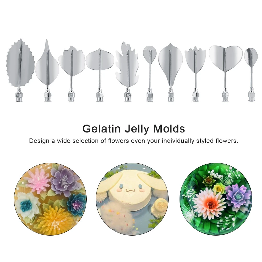 11Pcs/set 3D Gelatin Jellys Art Pudding Flower Decoration Mold Needle Tools Stainless Steel Nozzle Syringe Cake Decorating |
