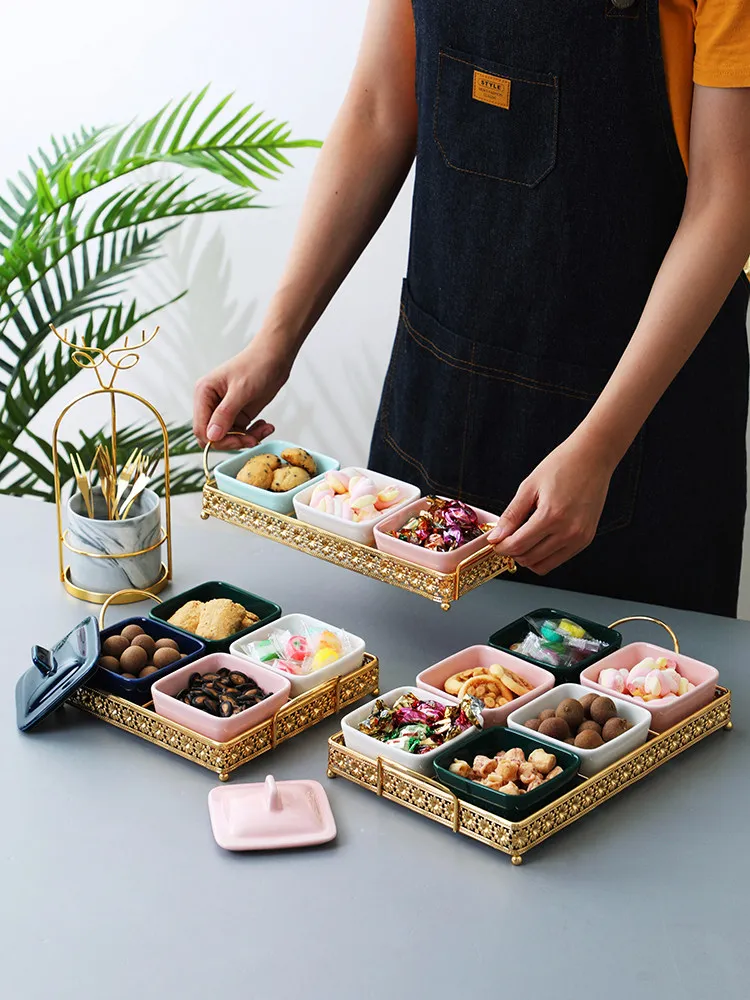 

Metal Rack Ceramic Plate Household Tableware Fruit Plate KTV Ornaments Nut Plate Candy Plate Snack Plate Home Decoration Crafts