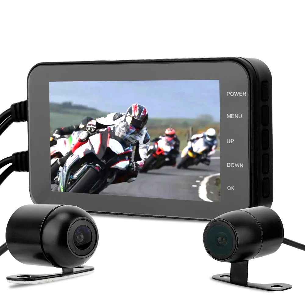 

4 Inch Motorcycle DVR 1080P IPS HD Screen IP65 Waterproof WiFi Front & Rear Camera Driving Video Recorder Dash Cam