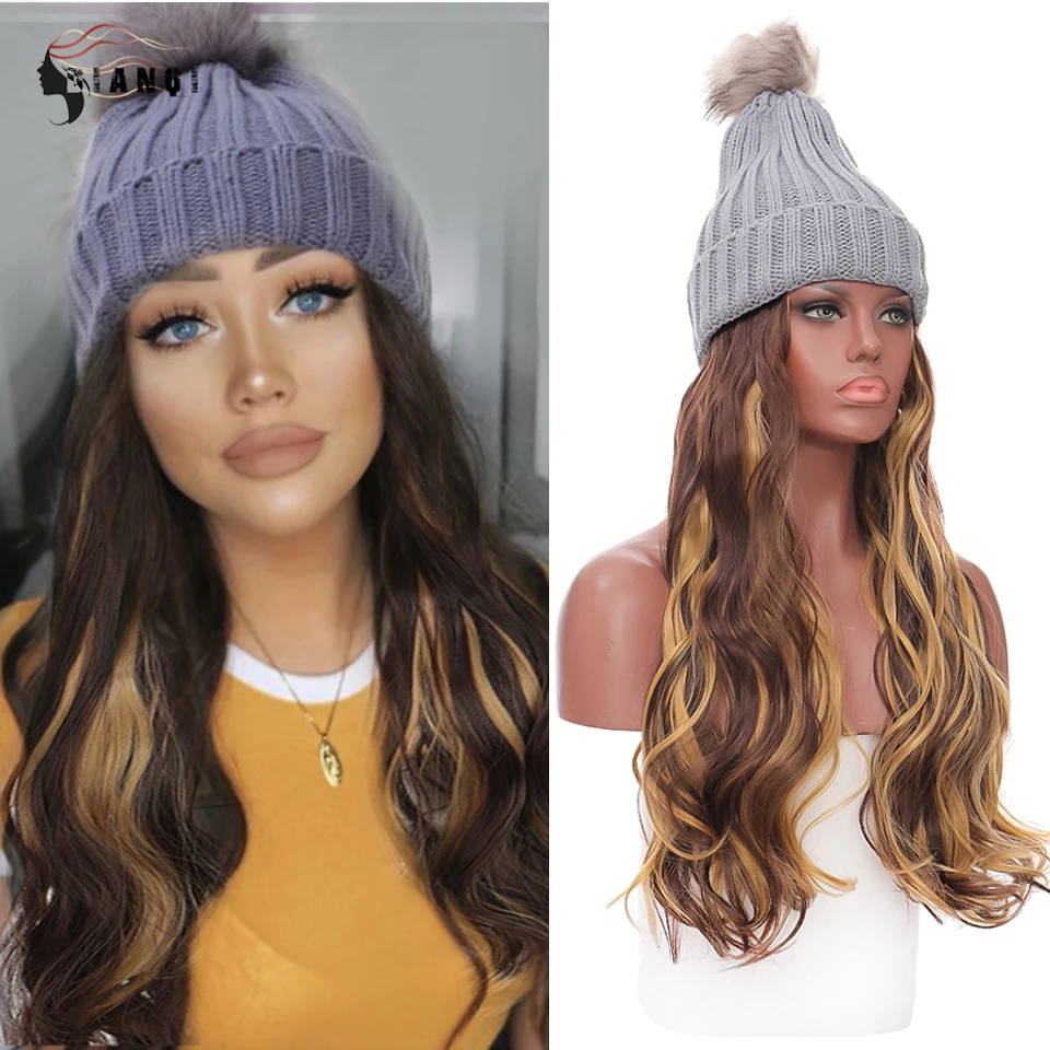 DIANQI Women's wigs good quality synthetic wig hat wig long straight curly female brown golden gray black hair 2022