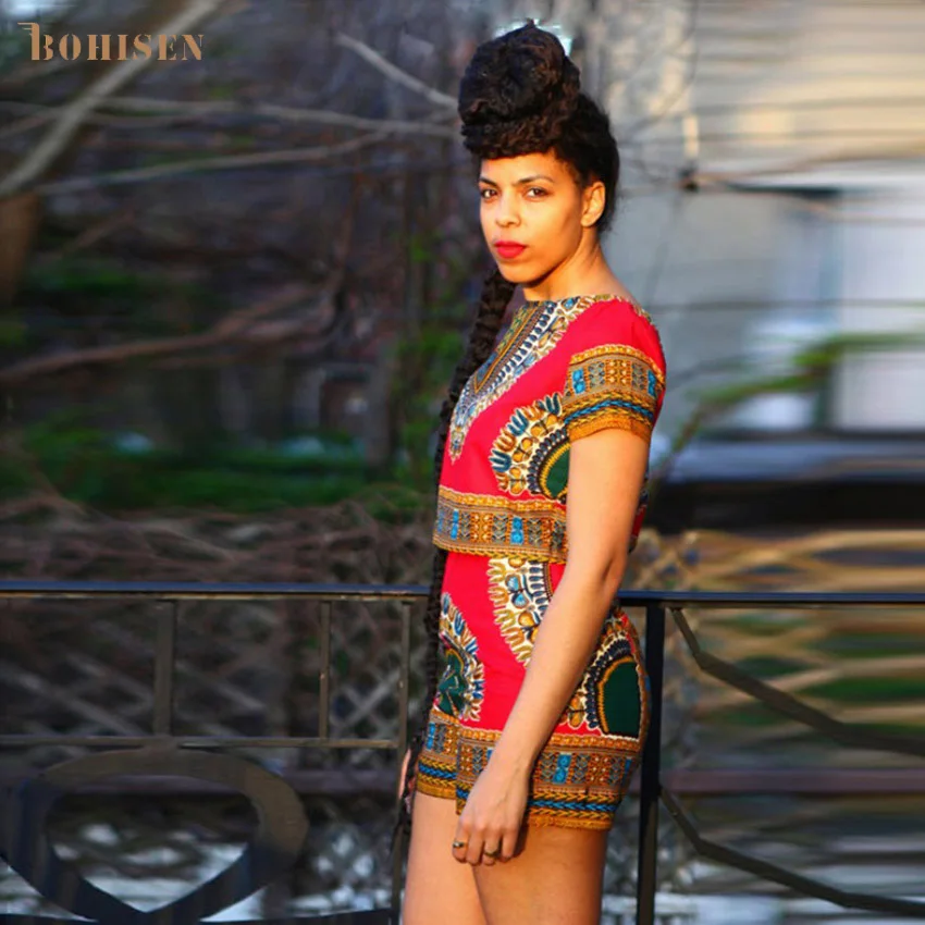 BOHISEN/африканская Женская одежда с принтом Дашики юбка шортами 2 предмета короткий
