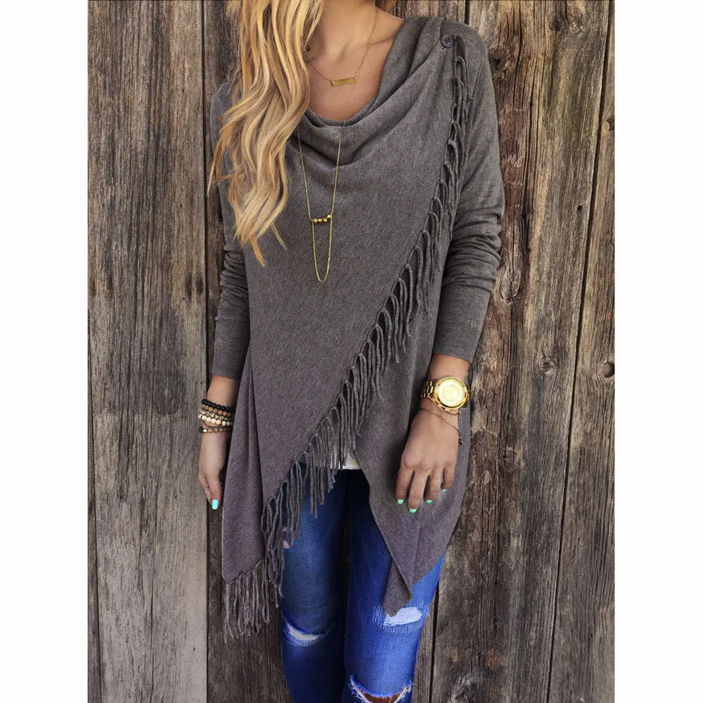 

Female Vintage Shirt Ladies Tops Women Long Sleeve Blouse Tassel Kimono Blouses S -3xl