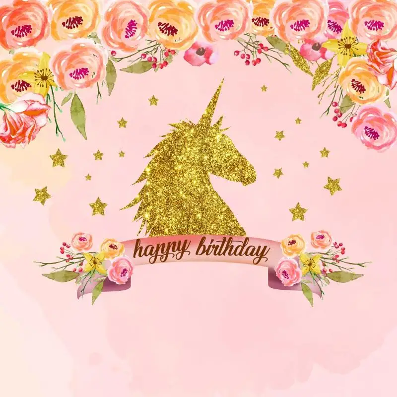 

Golden Unicorn Backdrops Rainbow Baby Birthday Photography Background Customized Photographic Backdrop For Photo Studio